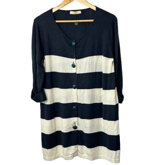 Isabella Sinclair Black & White Stripe Cardigan Chunky Buttons Women's  Large - Picture 1 of 9
